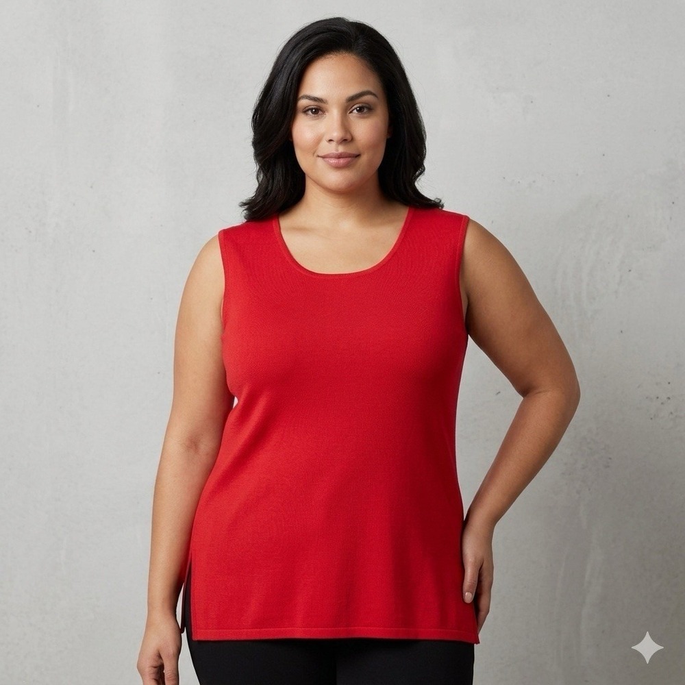 Ming Wang Tank Top Women's Plus Size 0X Red Sleeveless Knit Side Slit Stretch